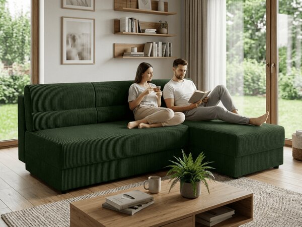 Rozkladacia obojstranná sedacia súprava do L TAVERO SLIM 201x140 cm, tmavozelená