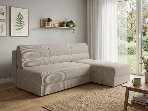 Rozkladacia obojstranná sedacia súprava do L TAVERO SLIM 201x140 cm, svetlobéžová