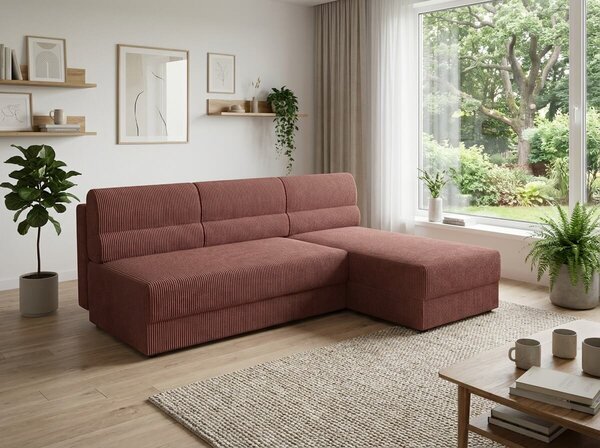 Rozkladacia obojstranná sedacia súprava do L TAVERO SLIM 201x140 cm, tmavoružová