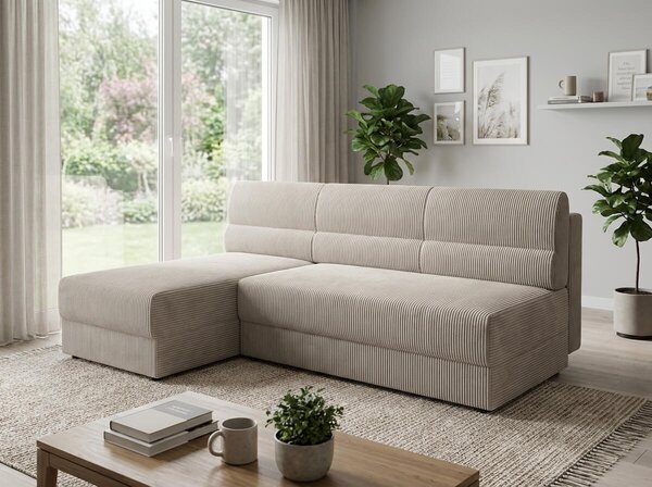 Rozkladacia obojstranná sedacia súprava do L TAVERO SLIM 201x140 cm, svetlobéžová