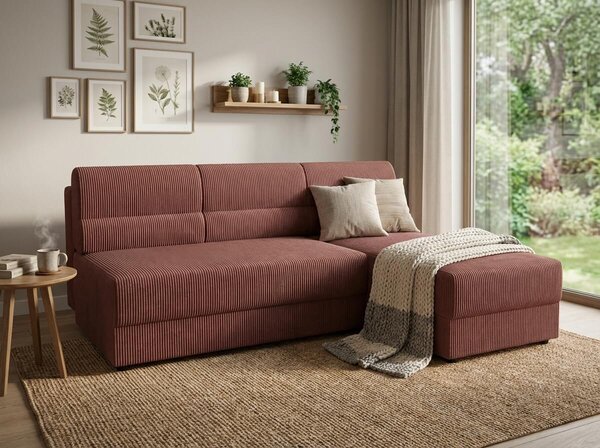 Rozkladacia obojstranná sedacia súprava do L TAVERO SLIM 201x140 cm, tmavoružová