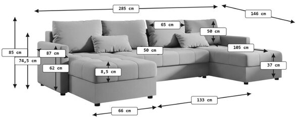 Rozkladacia sedacia súprava do U VENORIA 285x146 cm, krémová + 2 vankúšiky ZDARMA