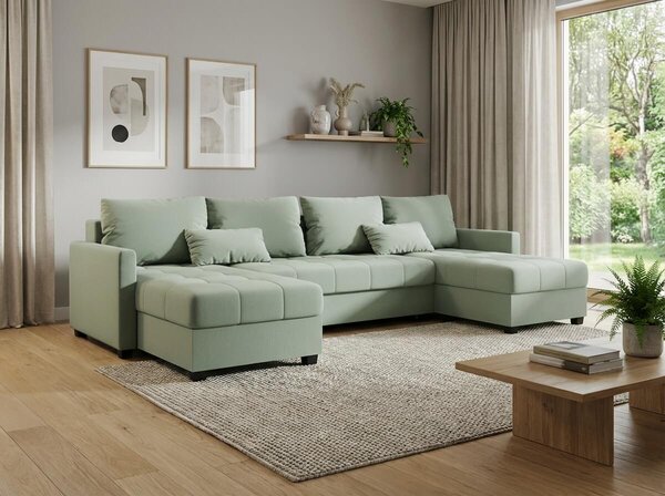 Rozkladacia sedacia súprava do U VENORIA 285x146 cm, svetlozelená + 2 vankúšiky ZDARMA