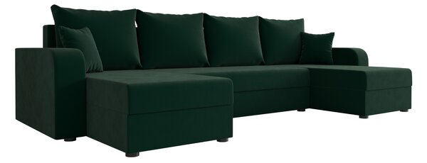 Rozkladacia sedacia súprava do U VALERIO 305x140 cm, tmavozelená