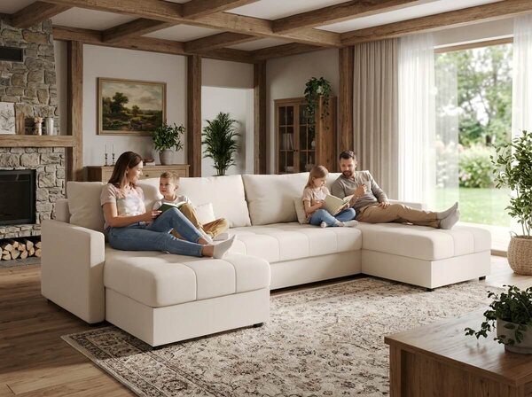 Rozkladacia sedacia súprava do U VENORIA 285x146 cm, krémová + 2 vankúšiky ZDARMA