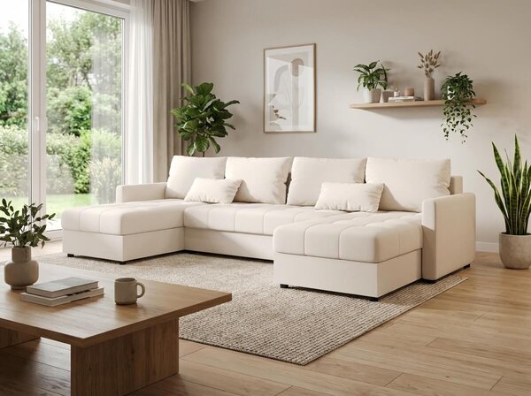 Rozkladacia sedacia súprava do U VENORIA 285x146 cm, krémová + 2 vankúšiky ZDARMA