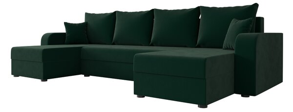 Rozkladacia sedacia súprava do U VALERIO 305x140 cm, tmavozelená