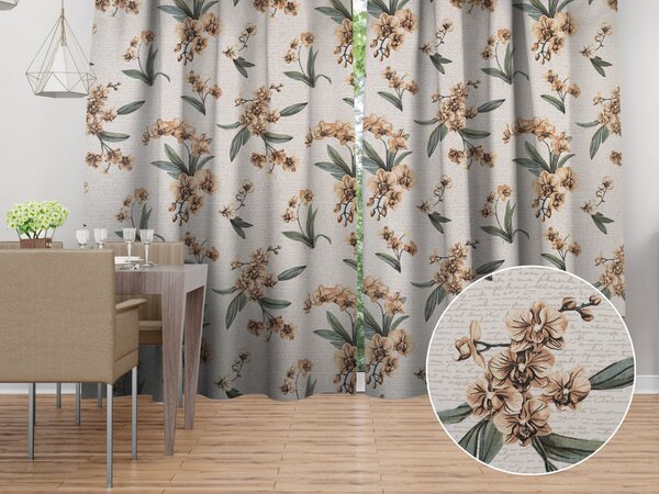 Biante Bavlnený záves Sandra SA-624 Hnedé orchidey na bielom 150x140 cm