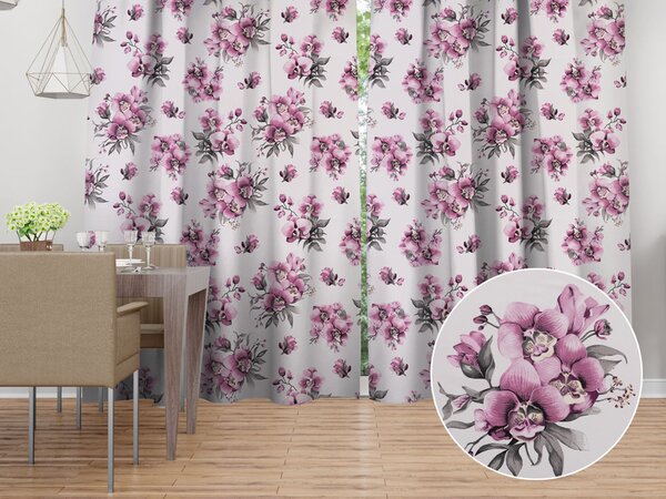 Biante Bavlnený záves Sandra SA-623 Lila orchidey na bielom 150x140 cm