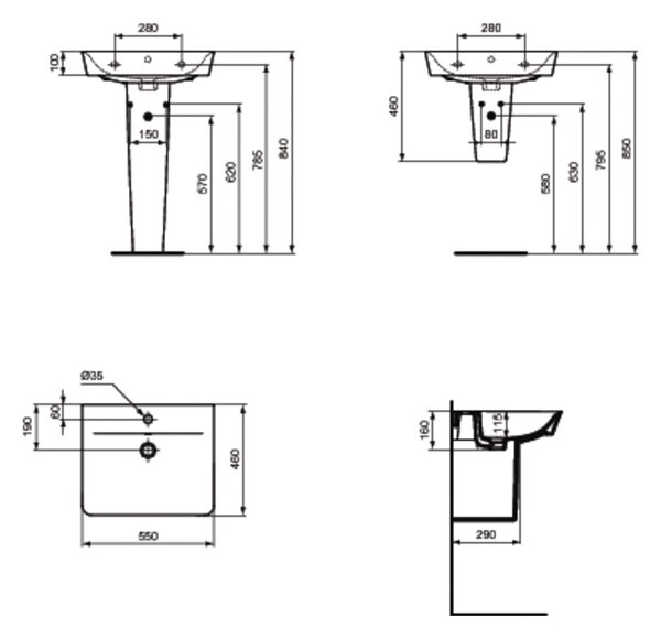Ideal Standard Connect Air - Umývadlo CUBE 550x460 mm, s prepadom, biela E029901