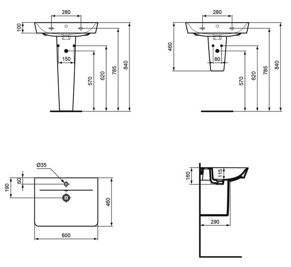 Ideal Standard Connect Air - Umývadlo CUBE 600x460 mm, s prepadom, biela E029801