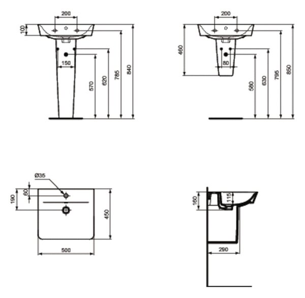 Ideal Standard Connect Air - Umývadlo CUBE 500x450 mm, s prepadom, biela E030101