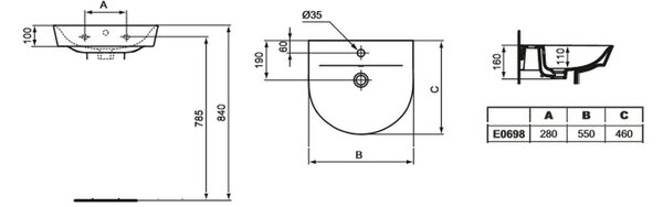 Ideal Standard Connect Air - Umývadlo ARC 550x460 mm, s prepadom, biela E069801
