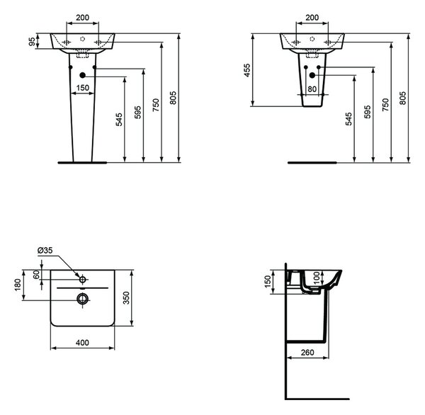 Ideal Standard Connect Air - Umývadlo 400x350 mm, s prepadom, biela E030701