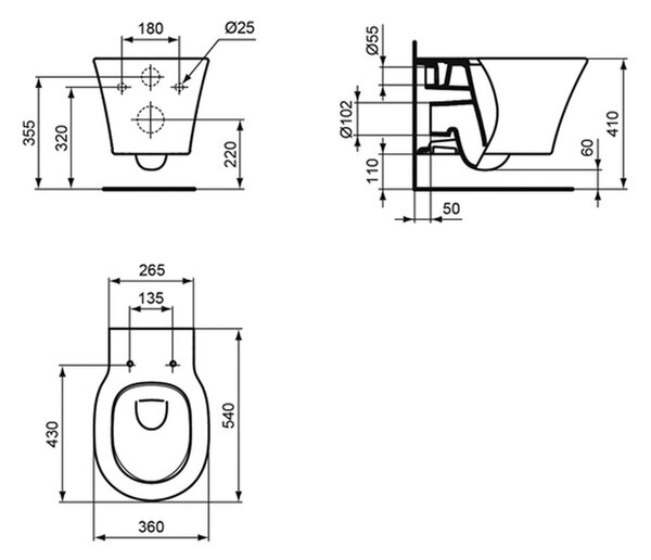 Ideal Standard Connect Air- Závesné WC, AQUABLADE®, biela E005401