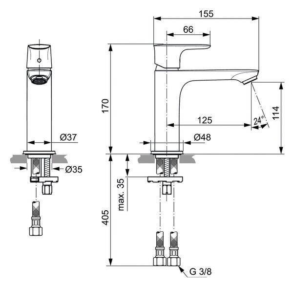 Ideal Standard Connect Air - Umývadlová batéria stojanková Slim Grande bez odtokovej garnitúry, chróm A7015AA