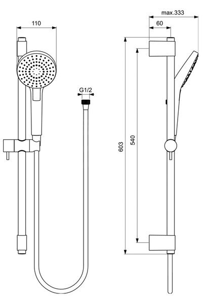 Ideal Standard Idealrain EVO - Sprchová súprava s 3-funčnou ručnou sprchou, 600 mm tyč, chróm B2233AA