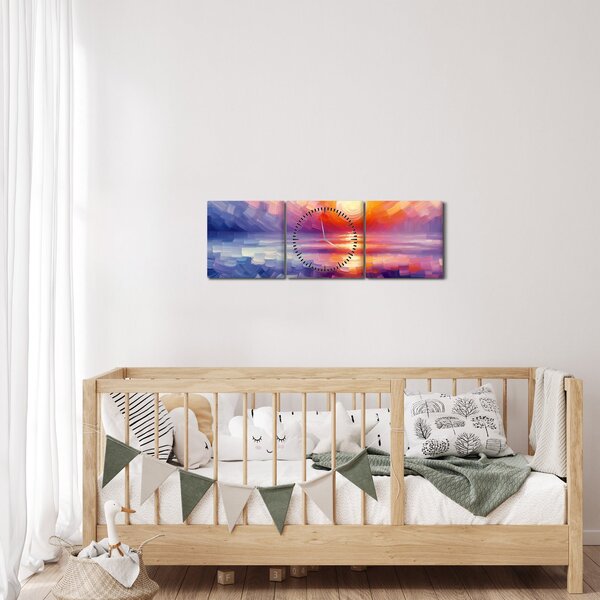 Obraz - Farebný umelecký západ slnka (s hodinami) (90x30 cm)