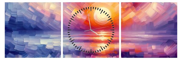 Obraz - Farebný umelecký západ slnka (s hodinami) (90x30 cm)