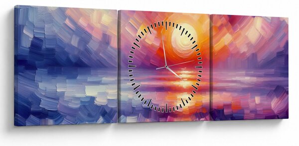 Obraz - Farebný umelecký západ slnka (s hodinami) (90x30 cm)