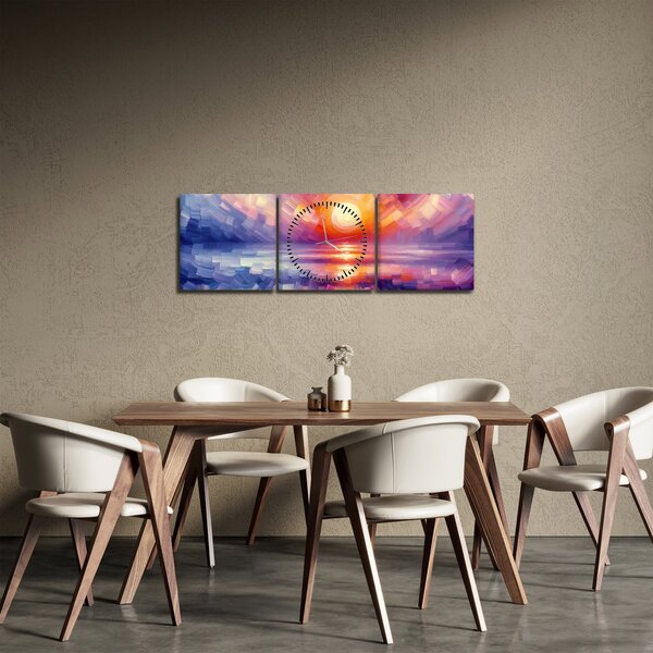 Obraz - Farebný umelecký západ slnka (s hodinami) (90x30 cm)