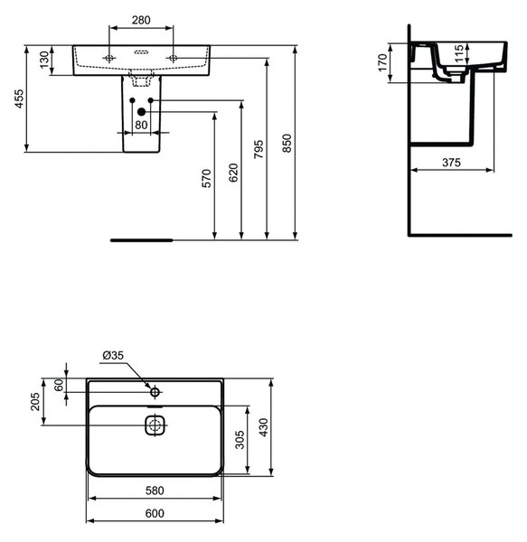 Ideal Standard Strada II - Umývadlo 600x430 mm, s prepadom, biela T300001