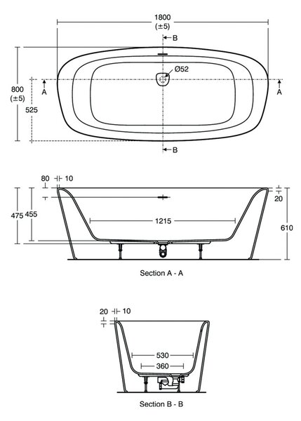 Ideal Standard Dea - Vaňa 1800x800 mm, voľne stojaca, s prepadom, biela E306701