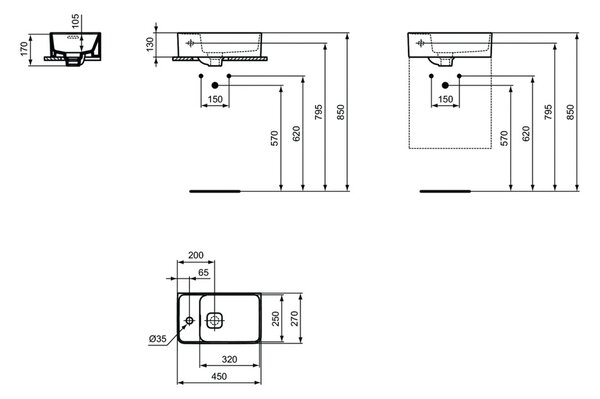 Ideal Standard Strada II - Umývadielko 450x270 mm, s otvorom naľavo, biela T299501