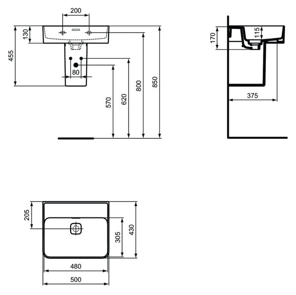 Ideal Standard Strada II - Umývadlo 500x430 mm, s prepadom, glazované, biela T363701