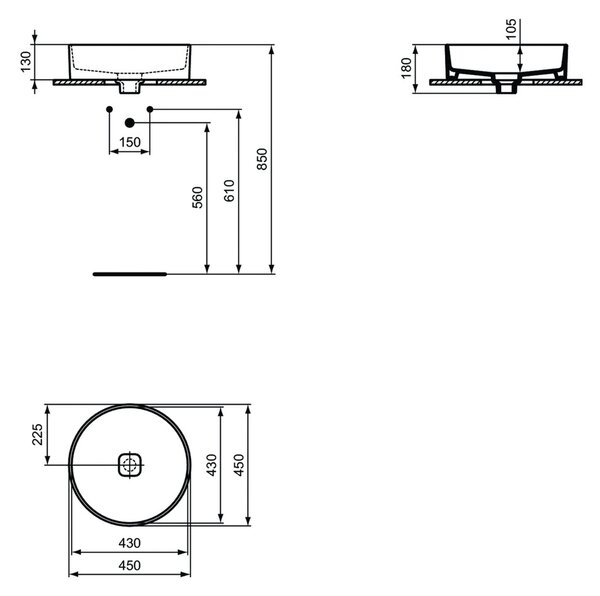 Ideal Standard Strada II - Umývadlo na dosku Ø 450 mm, bez prepadu, biela T295901