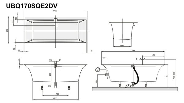 Villeroy & Boch Squaro Edge 12 Duo - Vaňa 1700x750 mm, alpská biela UBQ170SQE2DV-01