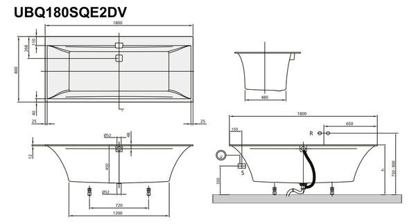 Villeroy & Boch Squaro Edge 12 Duo - Vaňa 1800x800 mm, alpská biela UBQ180SQE2DV-01