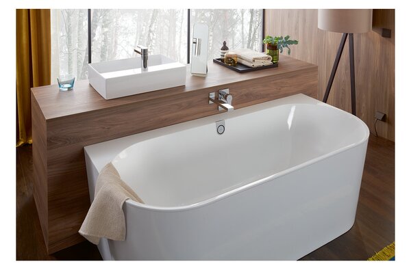 Villeroy & Boch Oberon 2.0 Duo - Vaňa pre pristavenie ku stene 1800x800 mm, Quaryl, vrátane odpadu a prepadu, alpská biela UBQ180OBR9CD00V-01