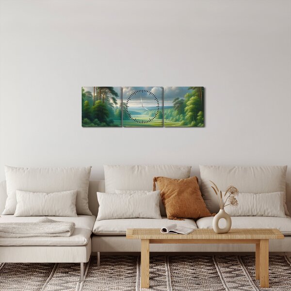 Obraz - Zelená krajina (s hodinami) (90x30 cm)