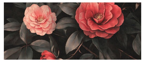 Obraz - Červené kvety na tmavom pozadí (120x50 cm)