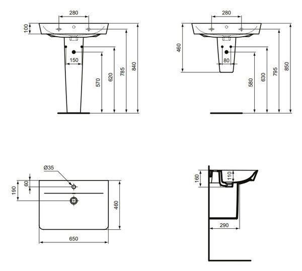 Ideal Standard Connect Air - Umývadlo CUBE 650x460 mm, s prepadom, biela E074101