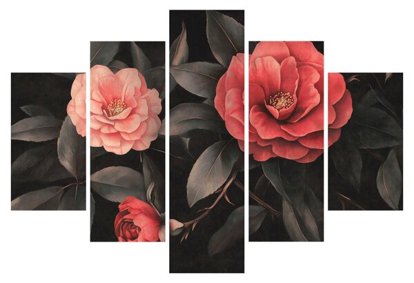 Obraz - Červené kvety na tmavom pozadí (150x105 cm)