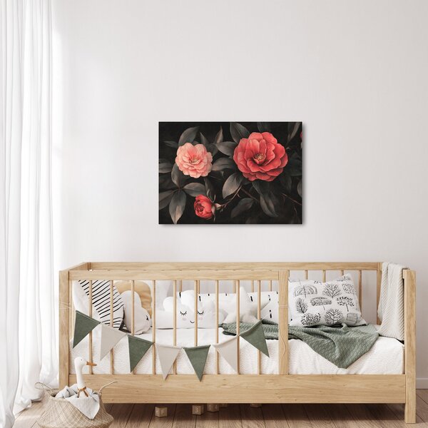 Obraz - Červené kvety na tmavom pozadí (70x50 cm)