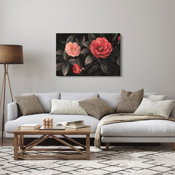 Obraz - Červené kvety na tmavom pozadí (90x60 cm)