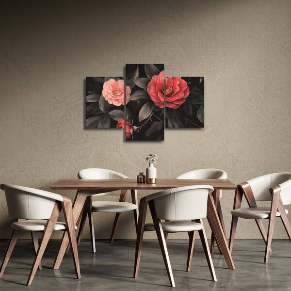 Obraz - Červené kvety na tmavom pozadí (90x60 cm)
