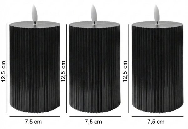 SADA 3x LED sviečky BRILLO LED/2xAA 12,5 cm čierna + diaľkové ovládanie