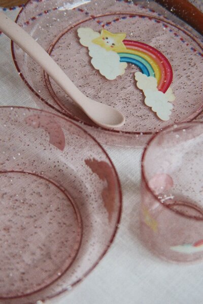 Dětský jídelní set se třpytkami Rainbow