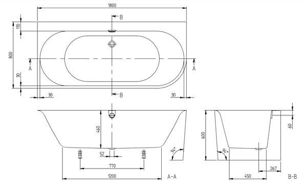 Villeroy & Boch Oberon 2.1 - Vaňa pre inštaláciu k stene 1800x800 mm, ľavé prevedenie, alpská biela UBQ180OBN9CL00VD01