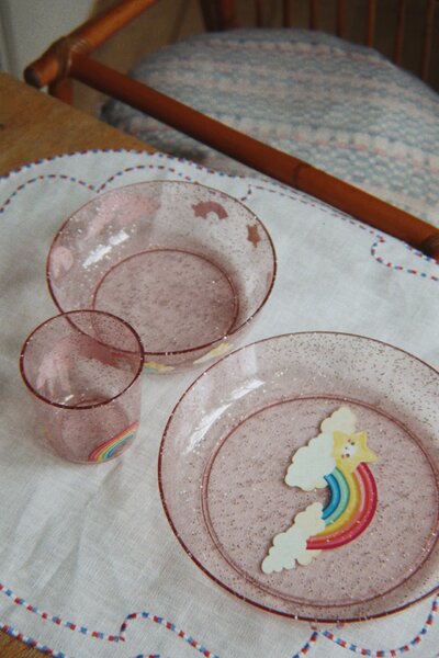 Dětský jídelní set se třpytkami Rainbow