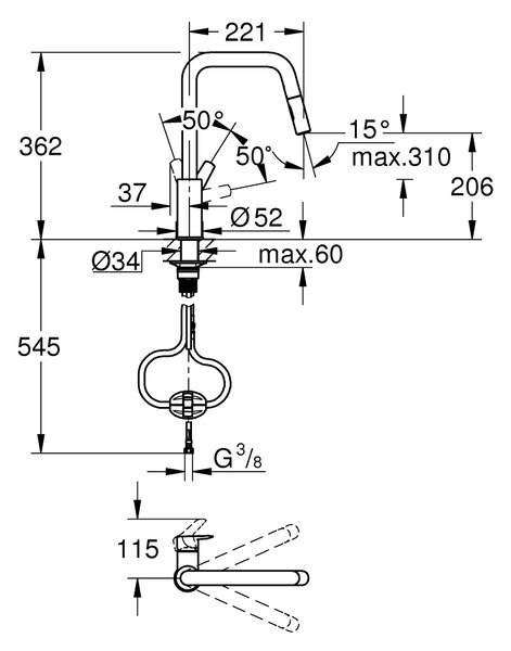 GROHE Start - Páková drezová batéria, čierna matná 306312430