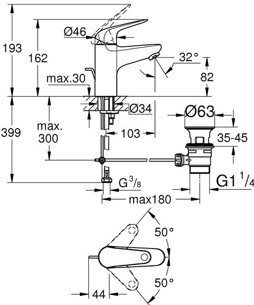 GROHE Swift - Páková umývadlová batéria, veľkosť S, chróm 24316001