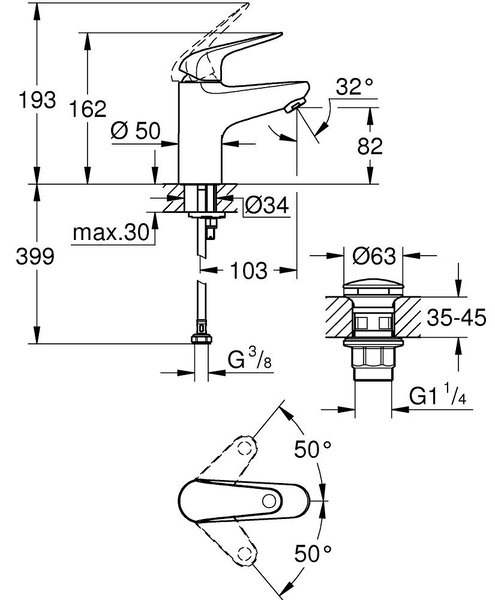 GROHE Swift - Páková umývadlová batéria, veľkosť S, chróm 24318001