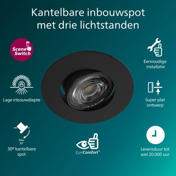 Philips -LED Stmievateľné podhľadové svietidlo CILANTRO LED/5W/230V 2700K čierne