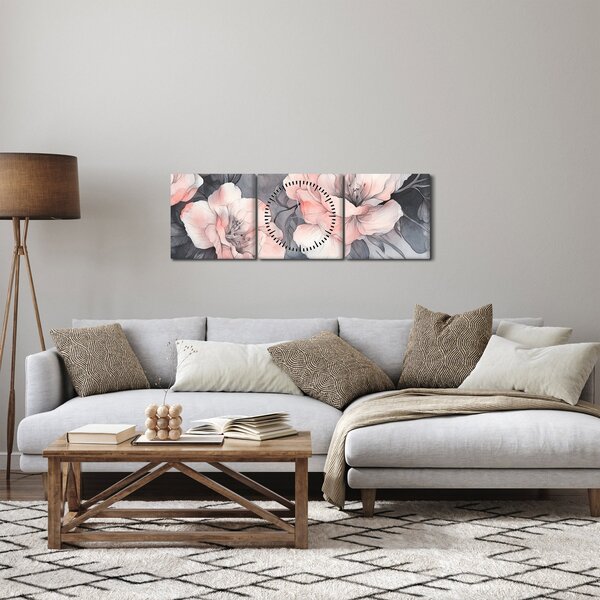 Obraz - Séria kvetov (s hodinami) (90x30 cm)