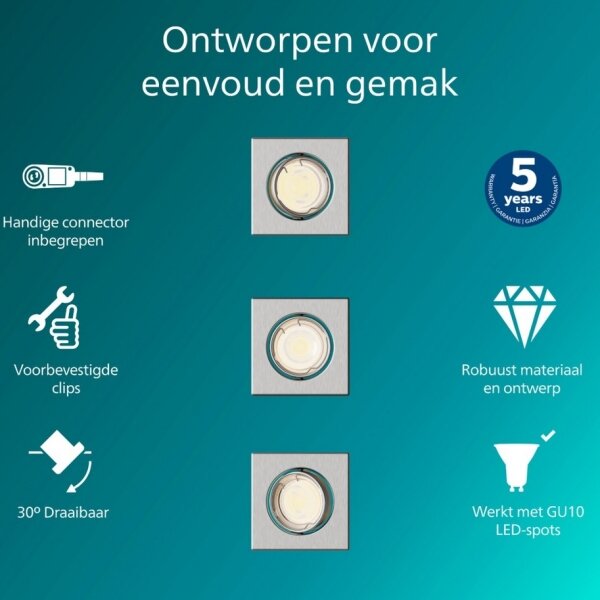 Philips - SADA 3 ks zapustených svietidiel PERIDOT 1xGU10/7W/230V strieborná